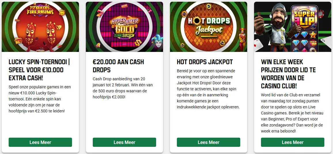 Sectie met promoties en beloningen voor casino spelers