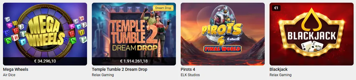 Bibliotheek met tafelspellen, slots en live casino